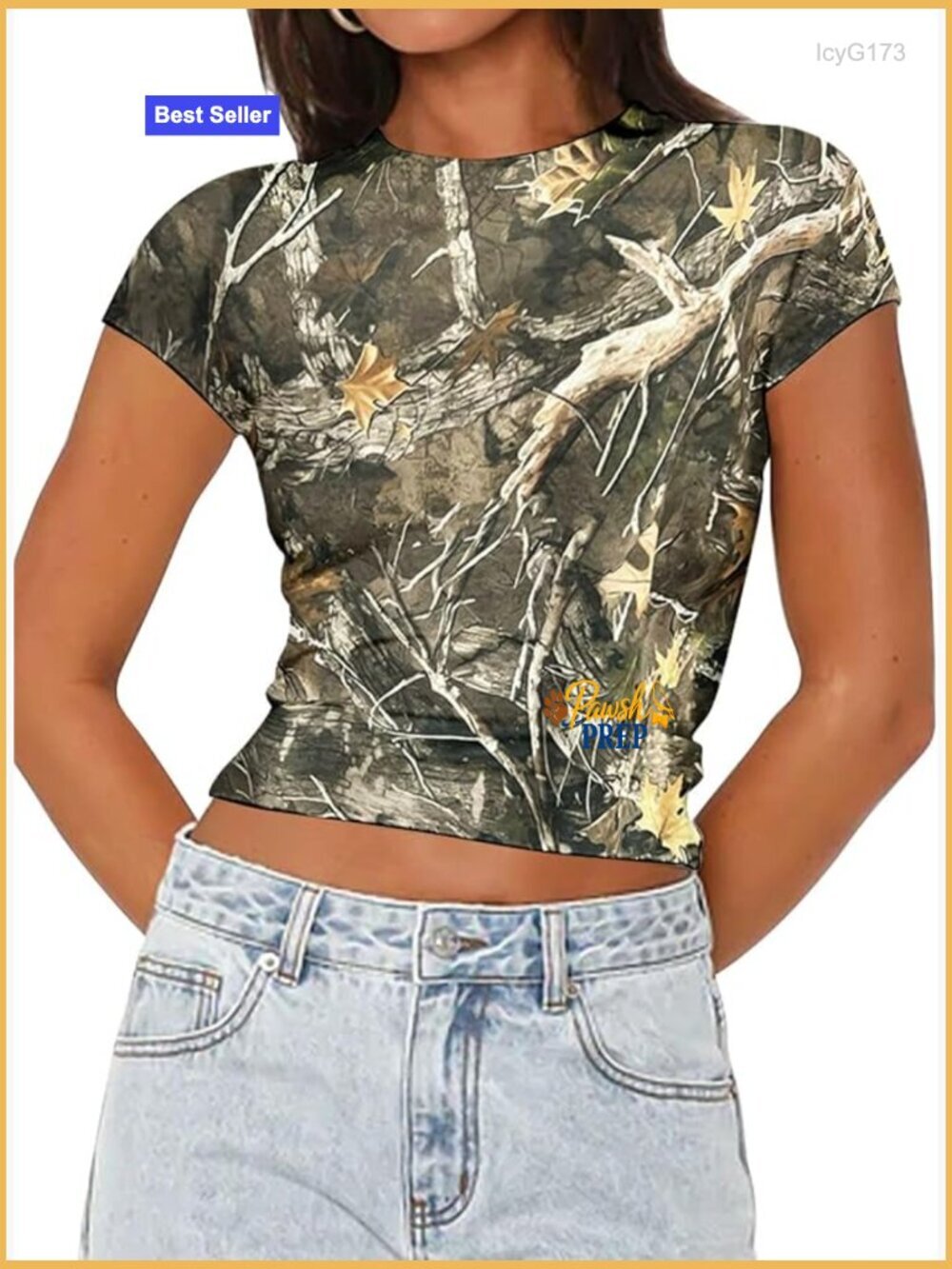 Womens Crop Top Crew Neck Short Sleeve Fitted T Shirt Maple Leaf Print Graphic